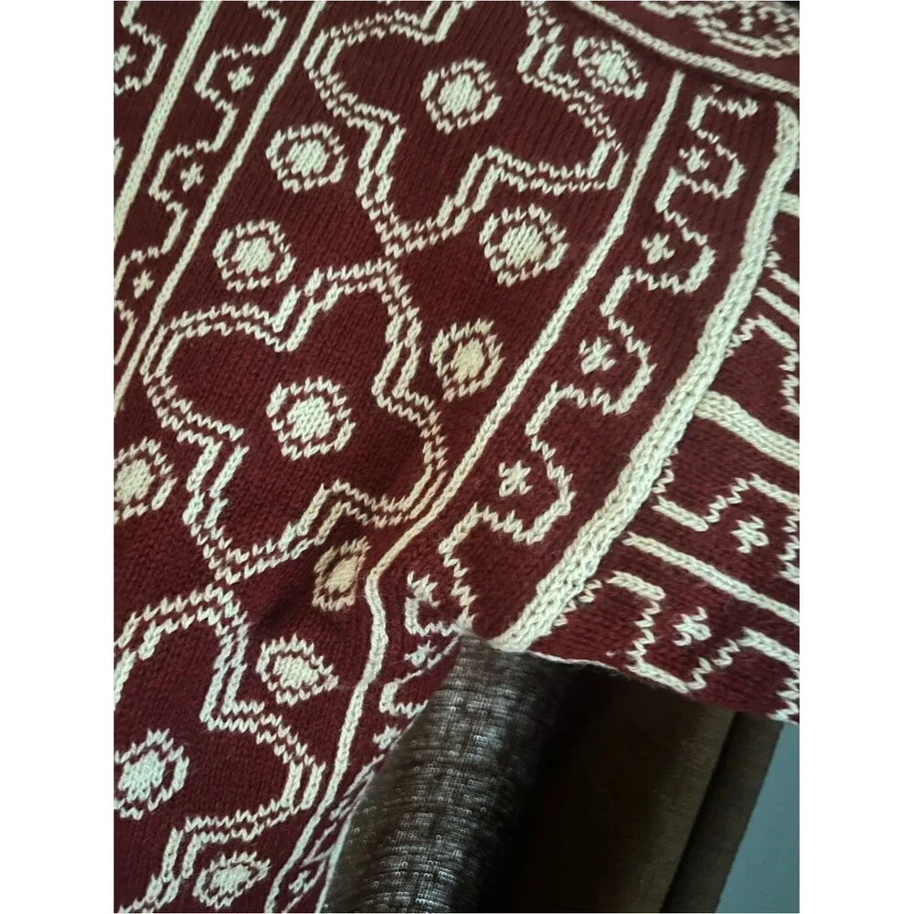Viking Strikk Maroon Nordic Knit Sweater with Cream & Yellow Accents
